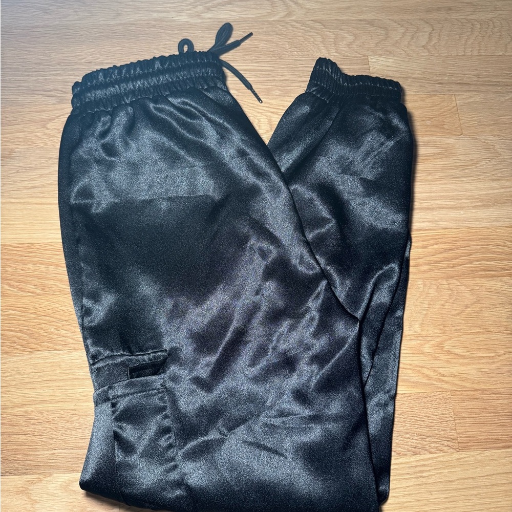 Black Satin Jogger Pants